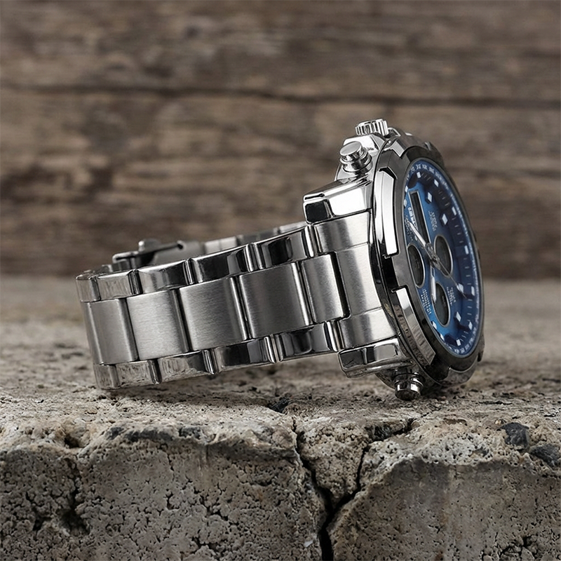 Waterdicht herenhorloge – roestvrij staal, analoog-digitaal, schokbestendig en robuust ontwerp