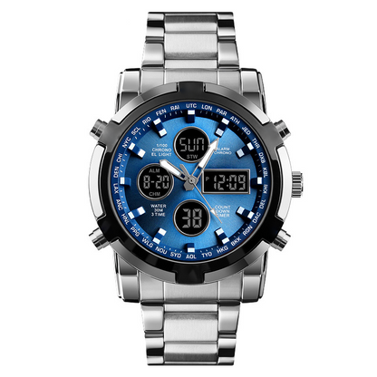 Waterdicht herenhorloge – roestvrij staal, analoog-digitaal, schokbestendig en robuust ontwerp