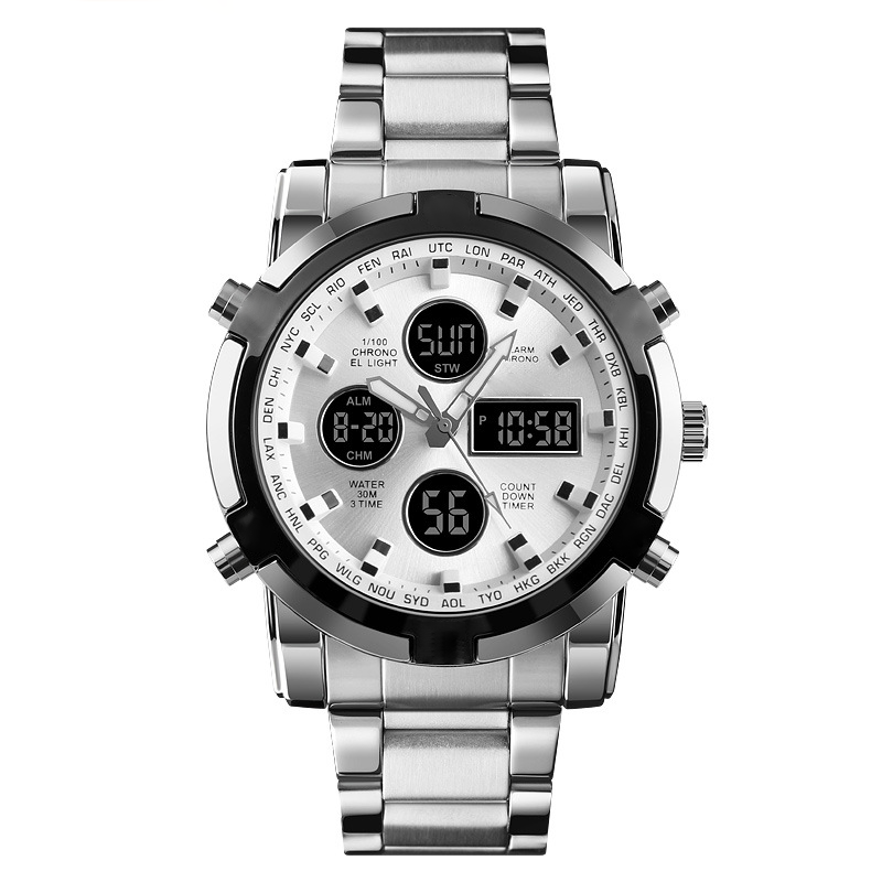 Waterdicht herenhorloge – roestvrij staal, analoog-digitaal, schokbestendig en robuust ontwerp