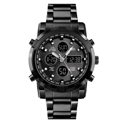 Waterdicht herenhorloge – roestvrij staal, analoog-digitaal, schokbestendig en robuust ontwerp