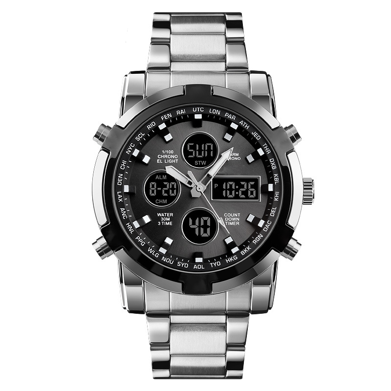 Waterdicht herenhorloge – roestvrij staal, analoog-digitaal, schokbestendig en robuust ontwerp
