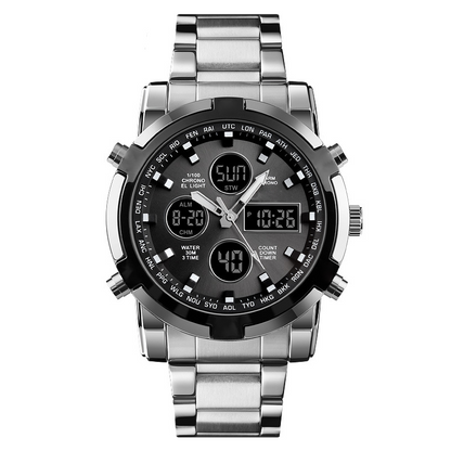 Waterdicht herenhorloge – roestvrij staal, analoog-digitaal, schokbestendig en robuust ontwerp