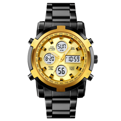 Waterdicht herenhorloge – roestvrij staal, analoog-digitaal, schokbestendig en robuust ontwerp