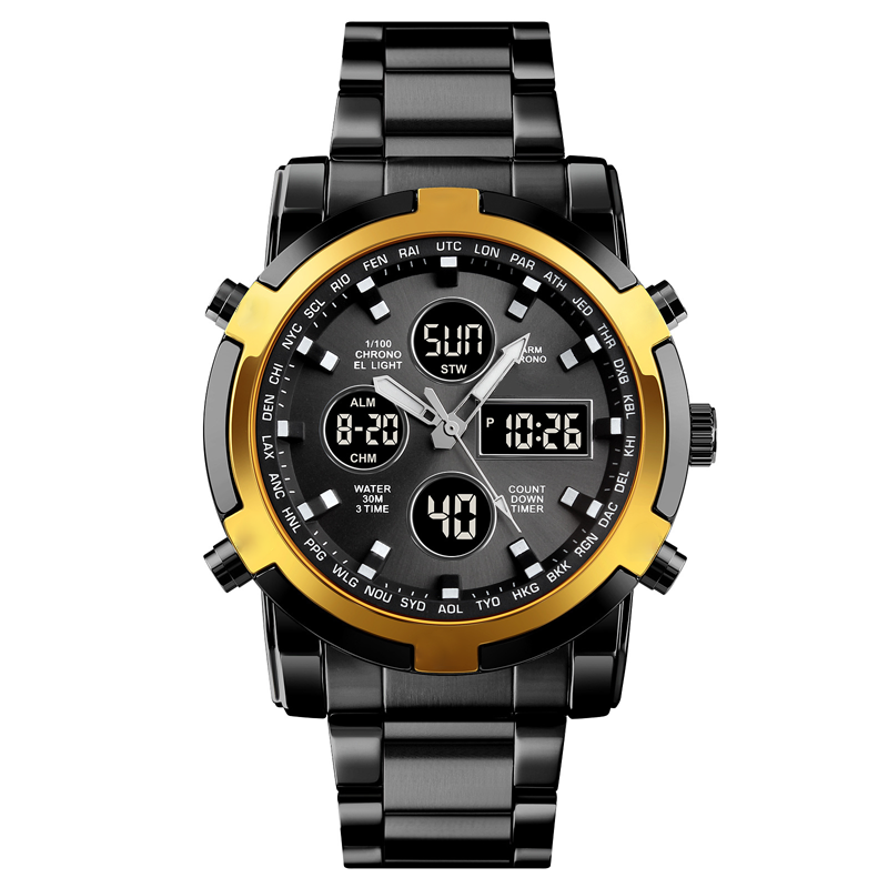 Waterdicht herenhorloge – roestvrij staal, analoog-digitaal, schokbestendig en robuust ontwerp