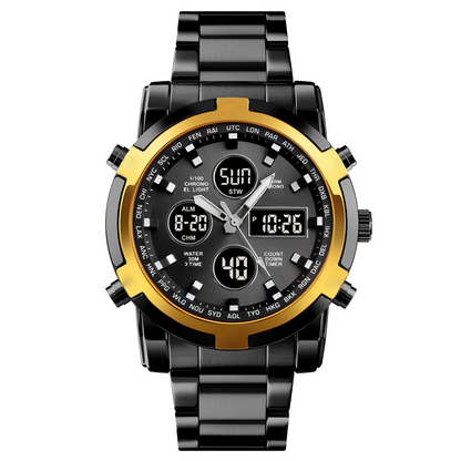 Waterdicht herenhorloge – roestvrij staal, analoog-digitaal, schokbestendig en robuust ontwerp