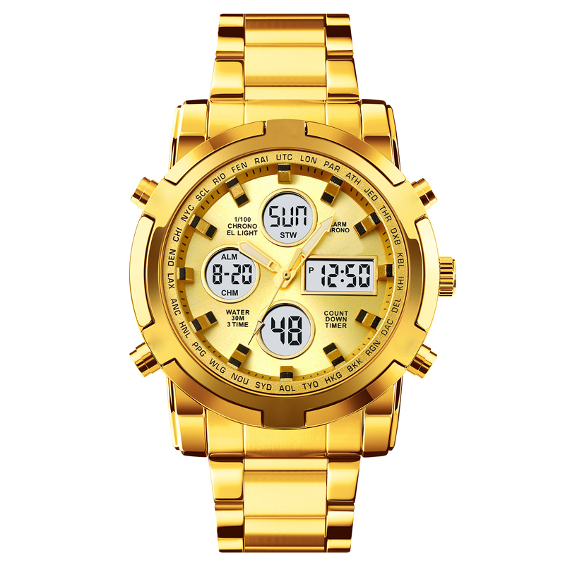 Waterdicht herenhorloge – roestvrij staal, analoog-digitaal, schokbestendig en robuust ontwerp