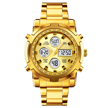 Waterdicht herenhorloge – roestvrij staal, analoog-digitaal, schokbestendig en robuust ontwerp