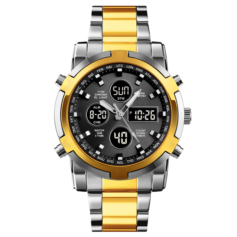Waterdicht herenhorloge – roestvrij staal, analoog-digitaal, schokbestendig en robuust ontwerp