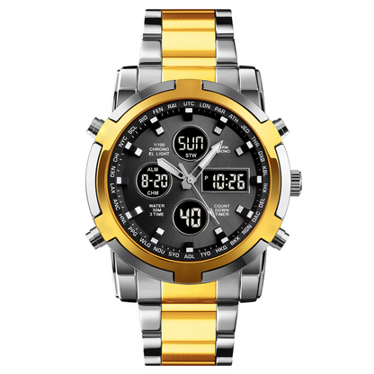 Waterdicht herenhorloge – roestvrij staal, analoog-digitaal, schokbestendig en robuust ontwerp