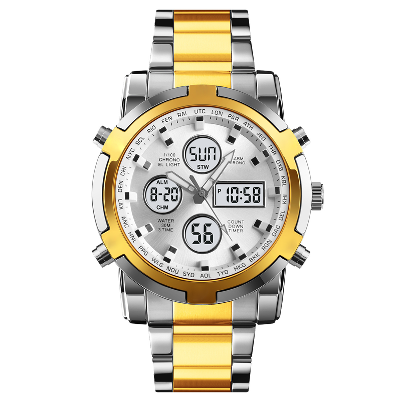 Waterdicht herenhorloge – roestvrij staal, analoog-digitaal, schokbestendig en robuust ontwerp