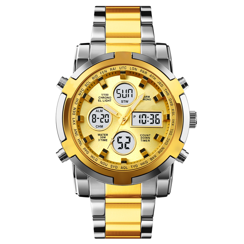Waterdicht herenhorloge – roestvrij staal, analoog-digitaal, schokbestendig en robuust ontwerp