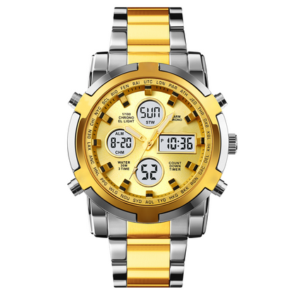 Waterdicht herenhorloge – roestvrij staal, analoog-digitaal, schokbestendig en robuust ontwerp