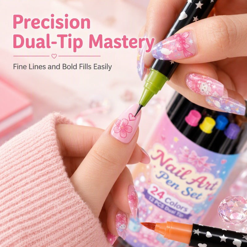 💅 TIJDELIJKE AANBIEDING: 50% KORTING! 💥 Set met 24 kleuren nagelkunstpennen met twee uiteinden – Creatief, salonkwaliteit, eenvoudig zelf te gebruiken ✨