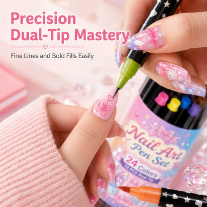 💅 TIJDELIJKE AANBIEDING: 50% KORTING! 💥 Set met 24 kleuren nagelkunstpennen met twee uiteinden – Creatief, salonkwaliteit, eenvoudig zelf te gebruiken ✨