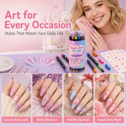 💅 TIJDELIJKE AANBIEDING: 50% KORTING! 💥 Set met 24 kleuren nagelkunstpennen met twee uiteinden – Creatief, salonkwaliteit, eenvoudig zelf te gebruiken ✨