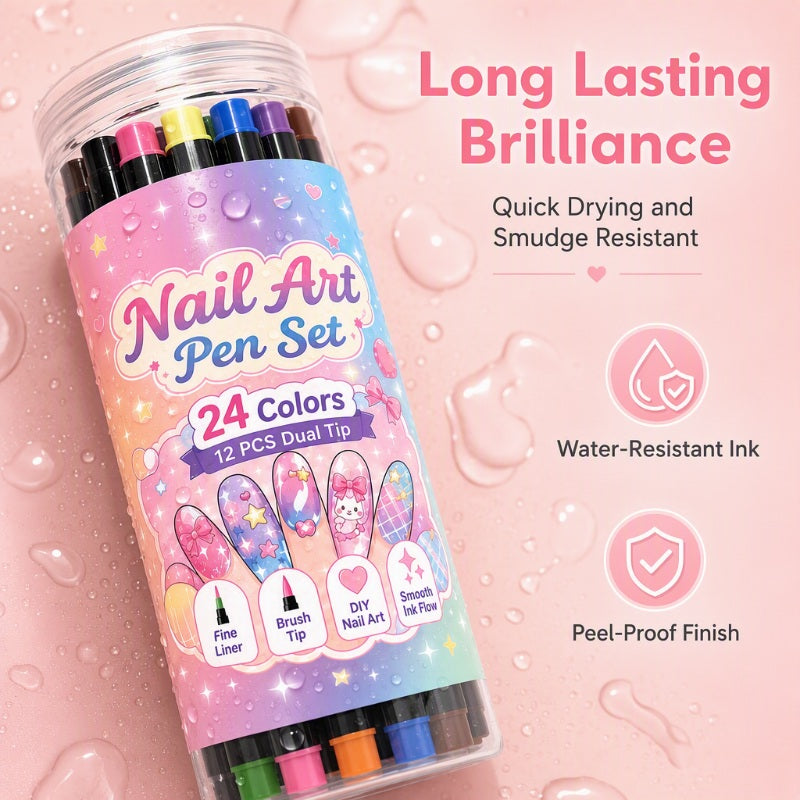 💅 TIJDELIJKE AANBIEDING: 50% KORTING! 💥 Set met 24 kleuren nagelkunstpennen met twee uiteinden – Creatief, salonkwaliteit, eenvoudig zelf te gebruiken ✨