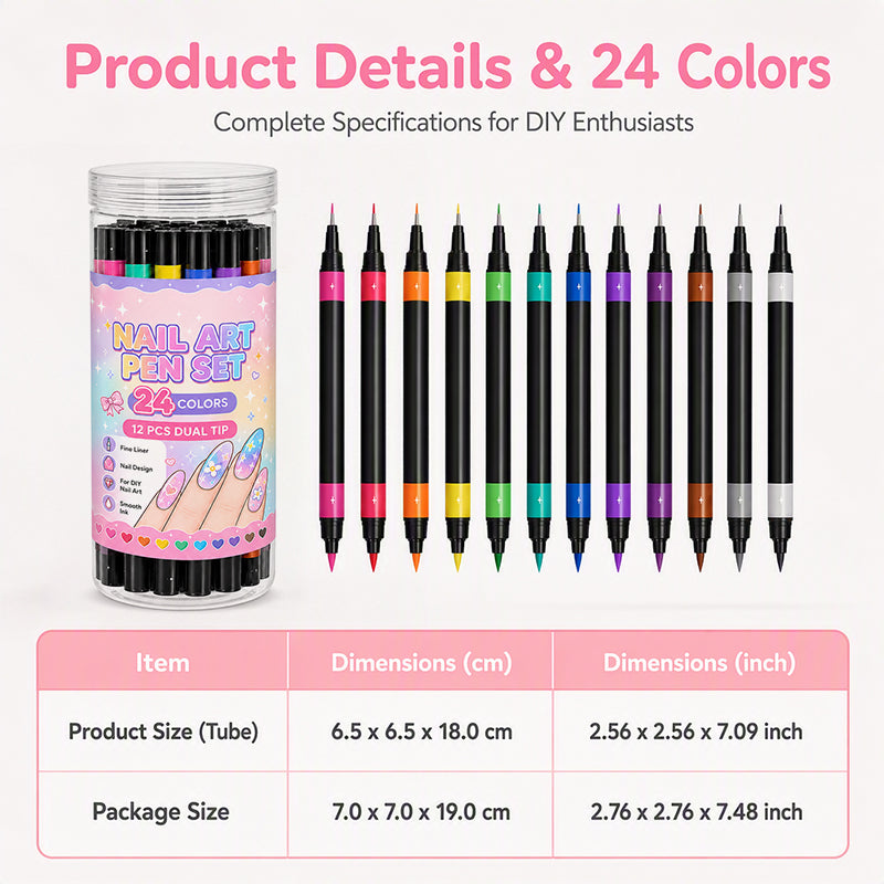 💅 TIJDELIJKE AANBIEDING: 50% KORTING! 💥 Set met 24 kleuren nagelkunstpennen met twee uiteinden – Creatief, salonkwaliteit, eenvoudig zelf te gebruiken ✨