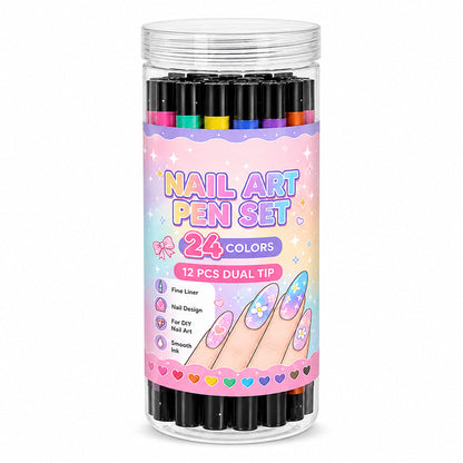 💅 TIJDELIJKE AANBIEDING: 50% KORTING! 💥 Set met 24 kleuren nagelkunstpennen met twee uiteinden – Creatief, salonkwaliteit, eenvoudig zelf te gebruiken ✨