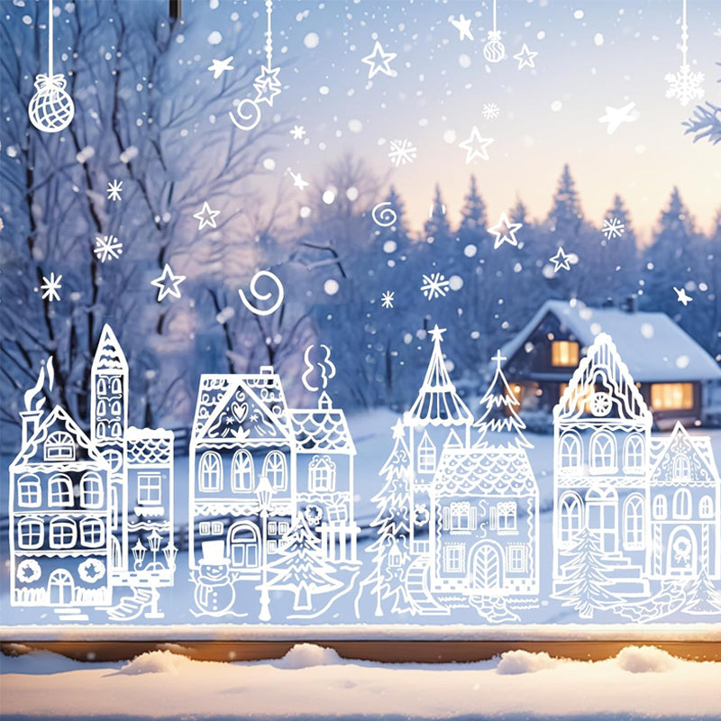 ⏳ Laatste dag aanbieding! 🎁🎄 Set raamstickers met kerstdorp-thema